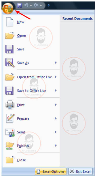 Office Button in MS Excel 2007