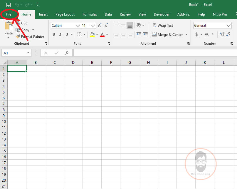 File menu in MS Excel 2019