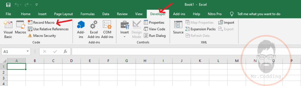 Developer tab in MS Excel 2019