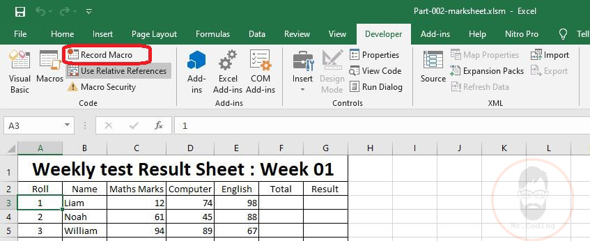 Macro in MS Excel VBA