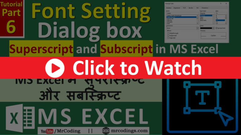 MS-EXCEL-006-Font Setting Dialog box - Superscript, Subscript - Single Accounting - MS Excel - Hindi