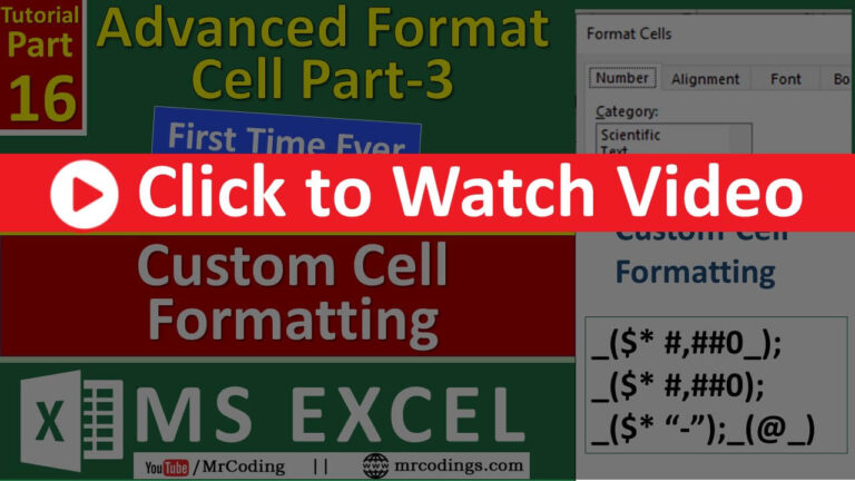 MS-EXCEL-016-Custom Cell Formatting in MS Excel | Full Detailed Video, From Basic to Advance | Hindi