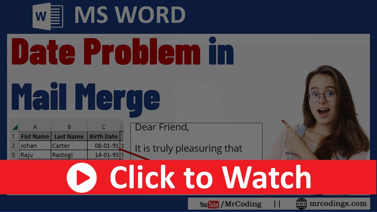MS Word-Date Problem In Mail Merge | Number is appearing instead of the date in mail merge | Hindi