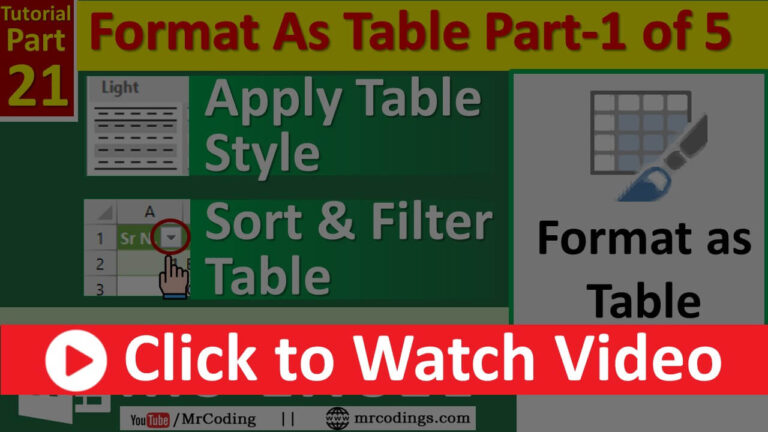 MS-EXCEL-021-Format As Table Part-1 - Organize data in excel - Sort and Filter Table Record - Hindi
