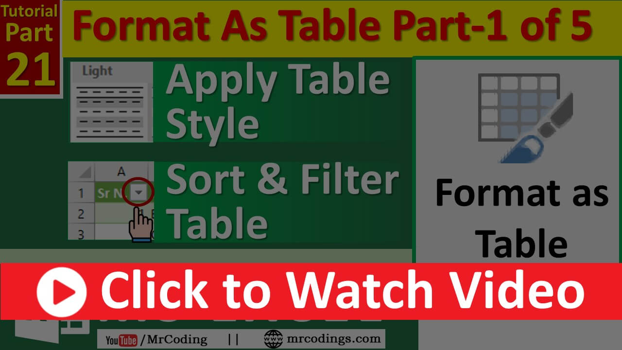 MS-EXCEL-021-Format As Table Part-1 | Organize data in excel | Sort and Filter Table Record | Hindi