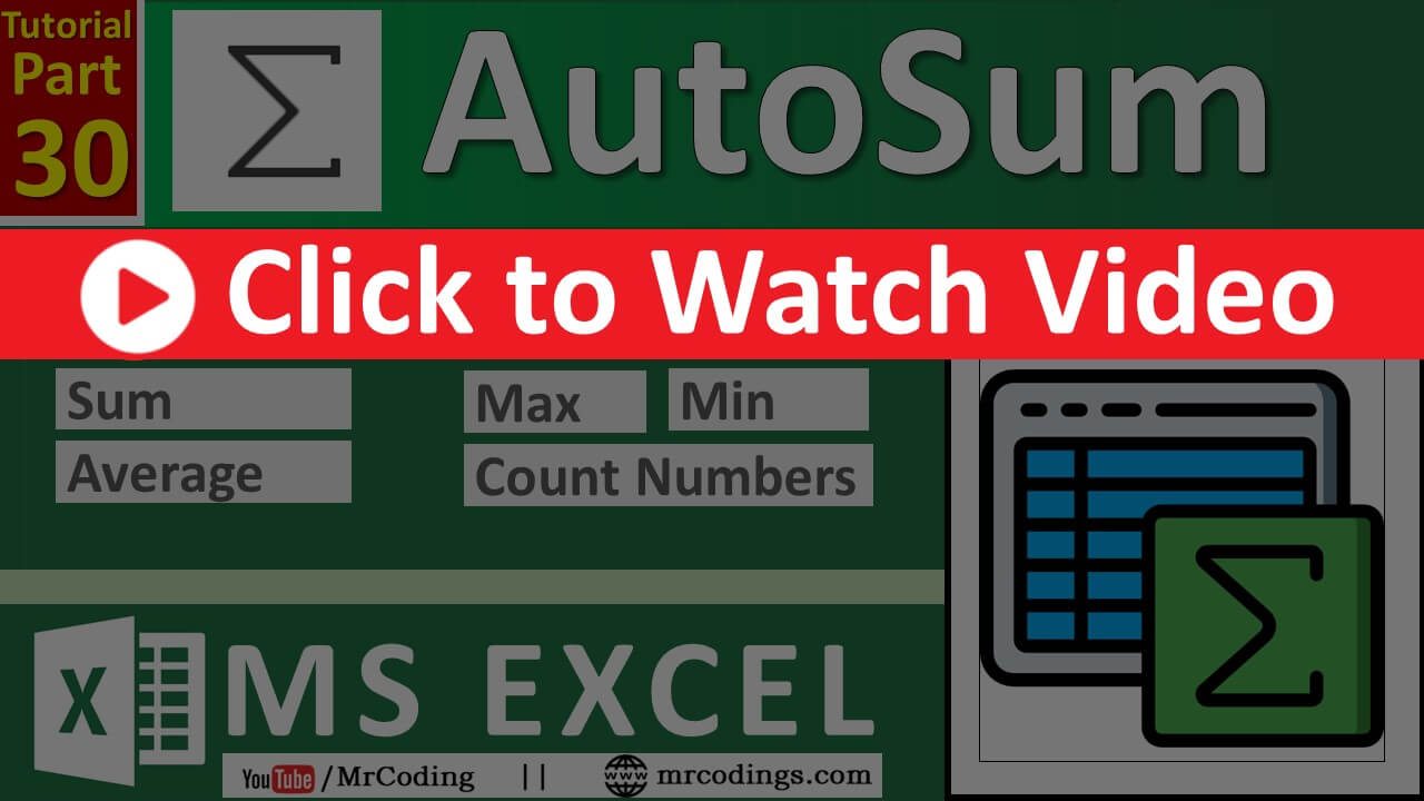 MS-EXCEL-30-AutoSum | How to Easily Sum Cells in Excel | AutoMin | AutoMax | AutoAverage | Hindi