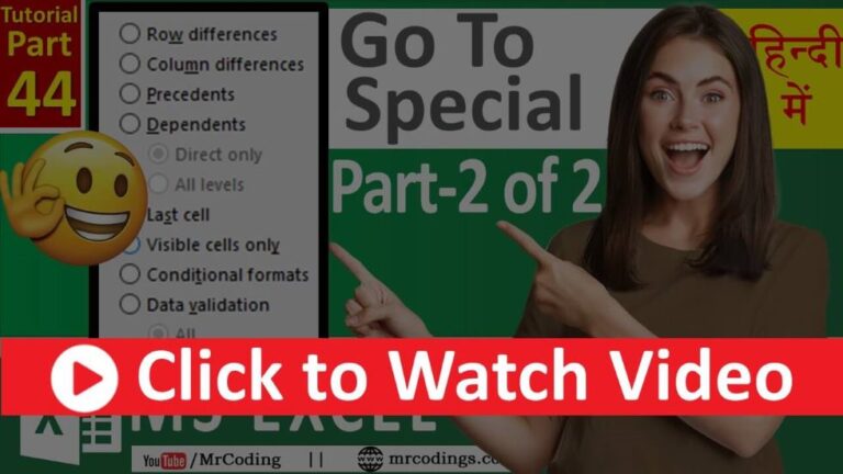 MS-EXCEL-44-Use of Go To Special in Excel - Part-2 of 2 - Visible cells only - Row differences