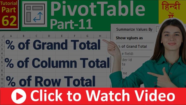 MS-EXCEL-62- % of Grand Total - % of Column Total - % of Row Total - Show Value As in Pivot Table