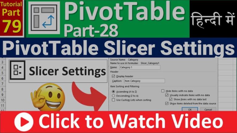 MS-EXCEL-79-Slicer Settings in Pivot Table - Hide Slicer Header - Sort Item - Hide Item with No Data