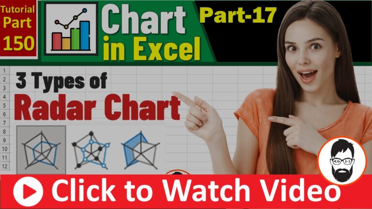 Excel Radar Chart tutorial showing Radar, Radar with Markers, and Filled Radar chart types in Microsoft Excel.