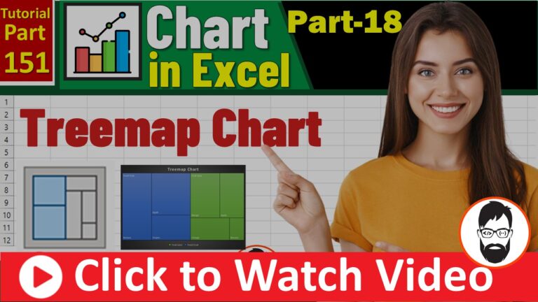 A vibrant Microsoft Excel Treemap Chart displaying hierarchical data categories with nested rectangles of varying sizes and colors for a business data visualization tutorial.