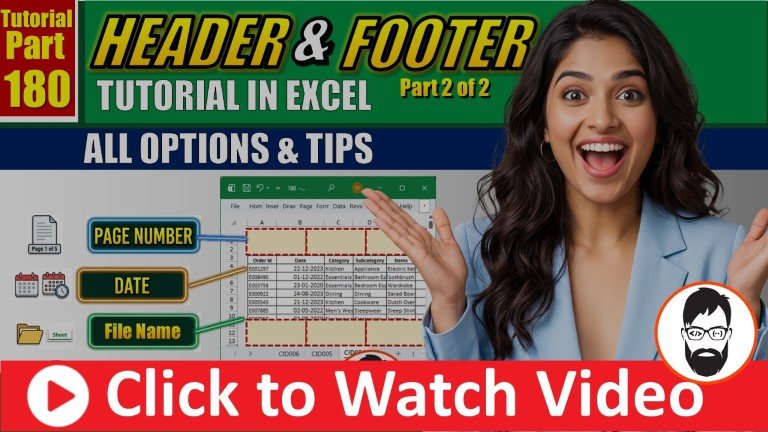 header & footer in excel all options page number, date, file name & more ms excel part 180 youtube (mr coding)